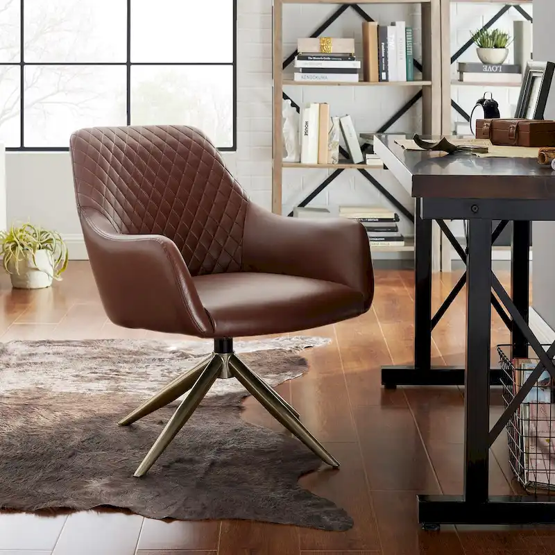 Art Leon Faux Leather Swivel Accent Arm Chair