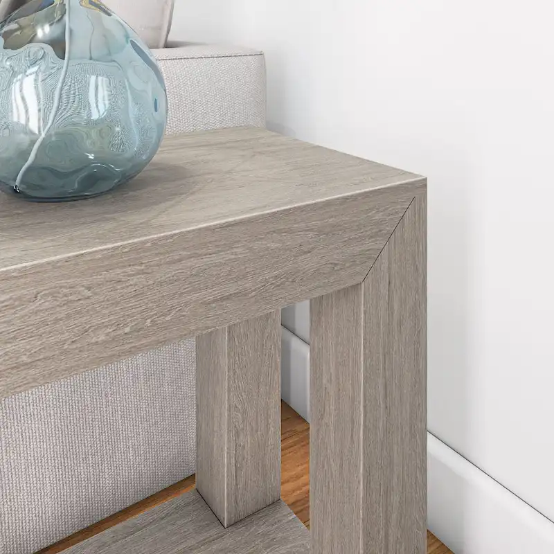 Natural Wood Rectangular Side Table with Bottom Shelf