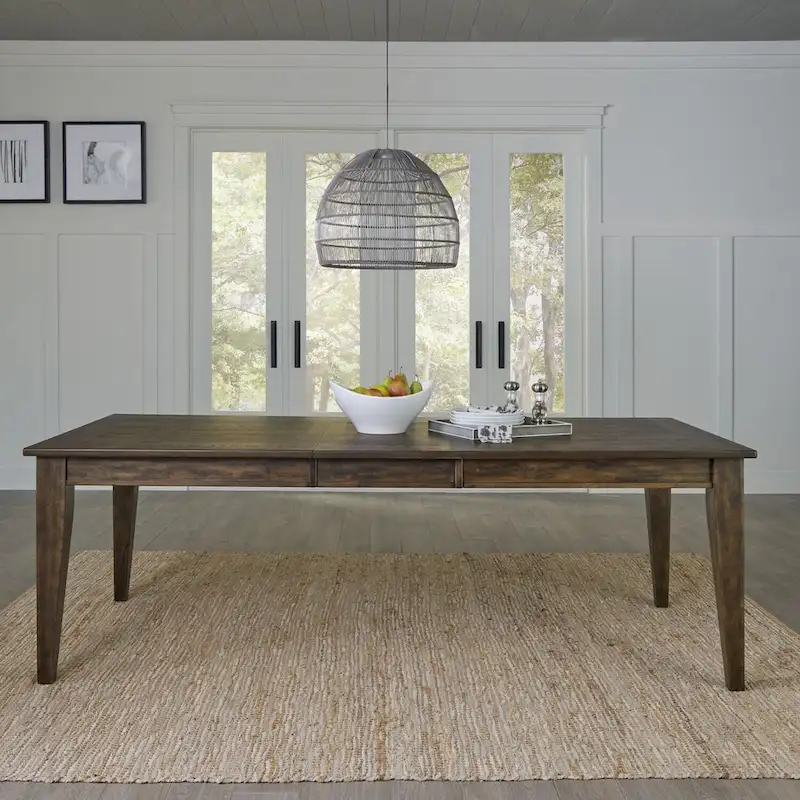 Rustic Brown Rectangular Dining Table with Leaf, Seats 6–8