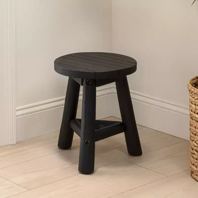 JONATHAN Y Triform 13.8 Modern Minimalist Handcrafted Solid Teak Wood Accent Stool with Tri-Leg Base