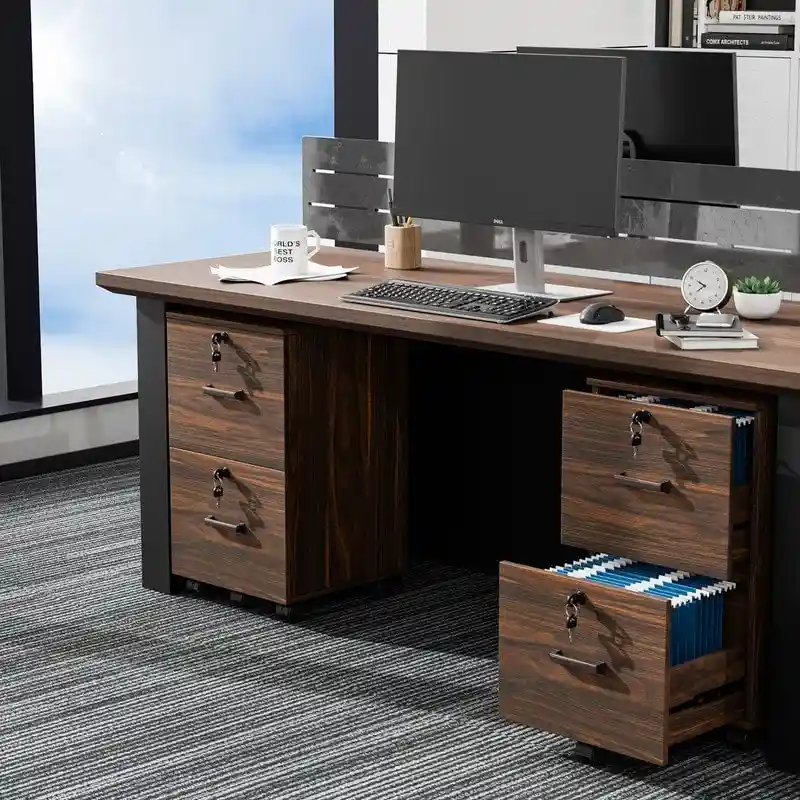 2-Drawer Rolling Wood File Cabinet with Lock