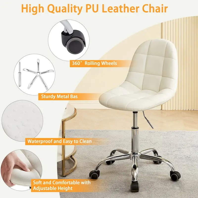 Javlergo Armless Home Office Chair, Height Adjustable Computer Desk Chair with Wheels