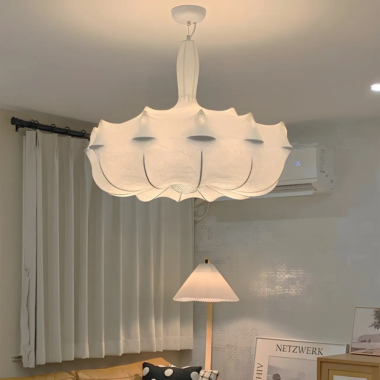 Modern White Flower-Shaped Drum Chandelier Height Adjustable