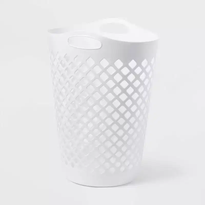 2.2bu Flexible Laundry Hamper White - Brightroom™: Tall Plastic Clothes Hamper with Built-In Handles, Diamond Pattern
