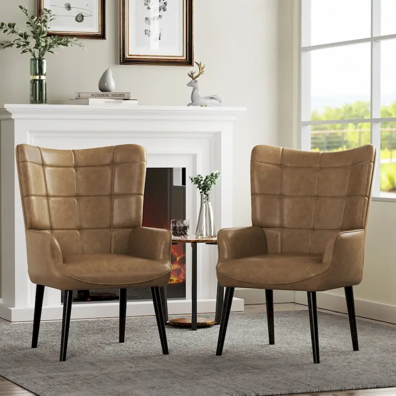 High-Back Tufted Accent Chair | Faux Leather Wingback | Solid Wood Frame | Ergonomic Armrests | 300 lbs Capacity | 37