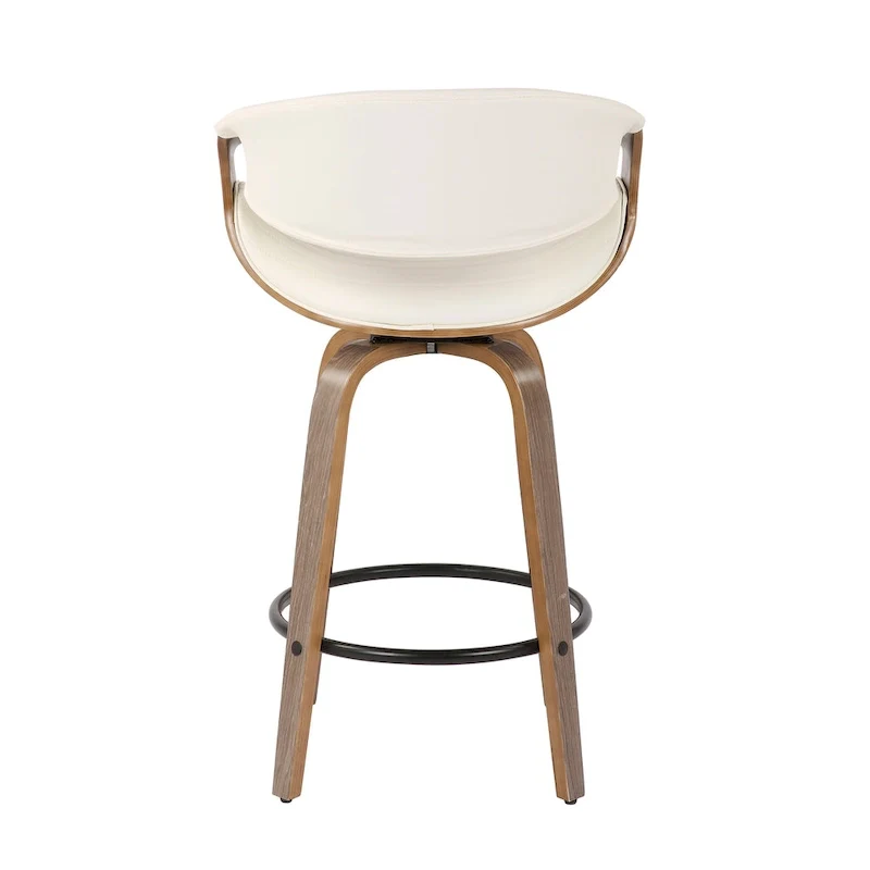 Faux Leather Counter Stool with Bent Wood Legs & Round Footrest (Set of 2)