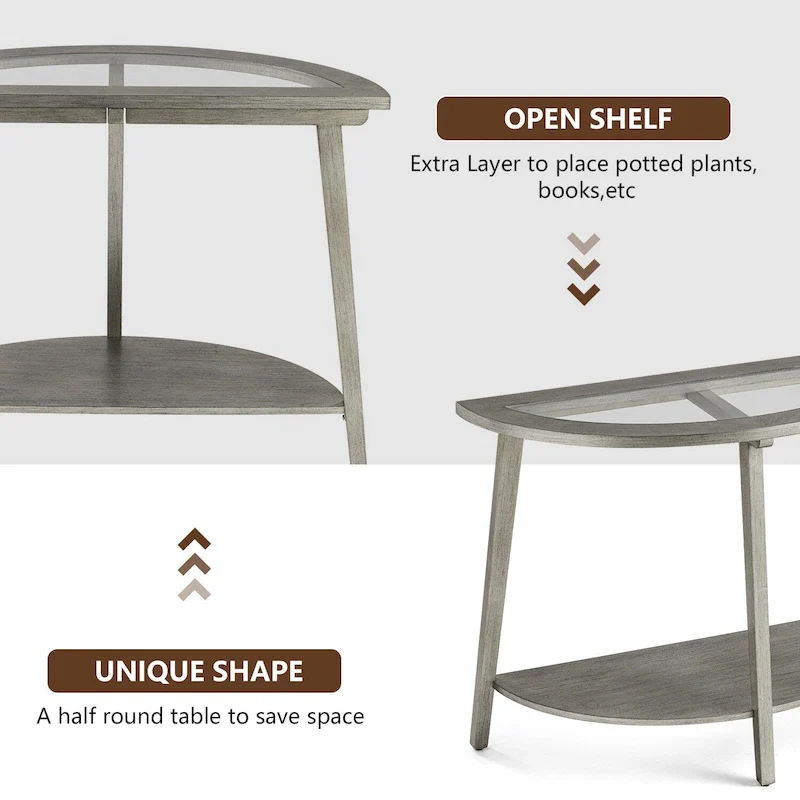 COSIEST Champagne Round Solid Wood Tempered Glass Coffee Table