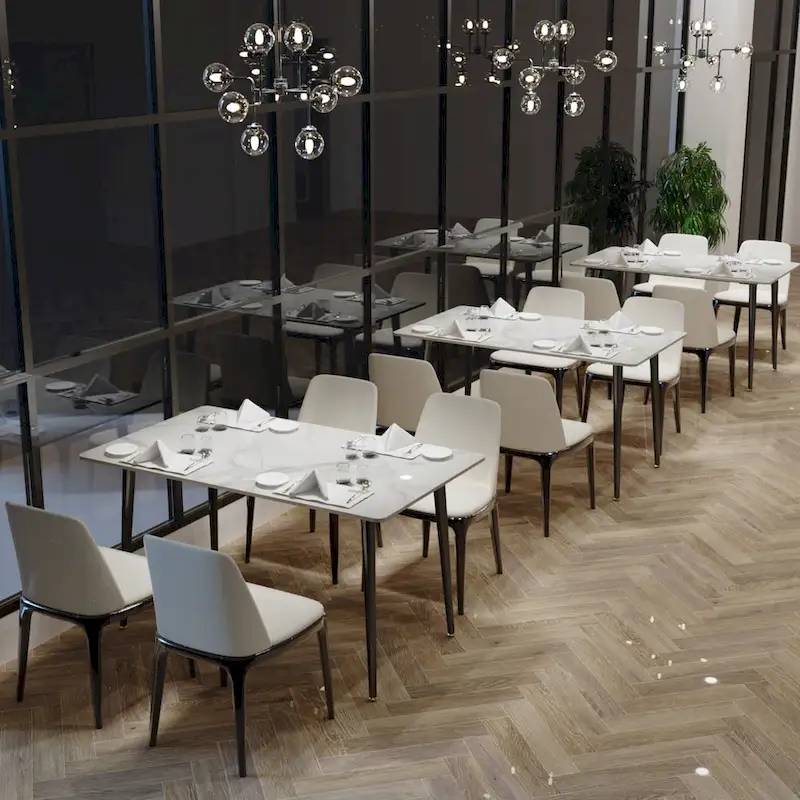 6 Seater Kitchen Dining Table Modern Marble Tabletop Rectangular with Tapered Metal Legs