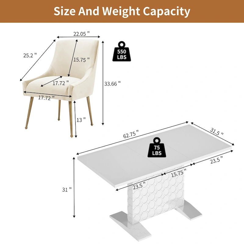 7-Piece Clihome High-gloss Extendable Table Velvet Chair Dining Set