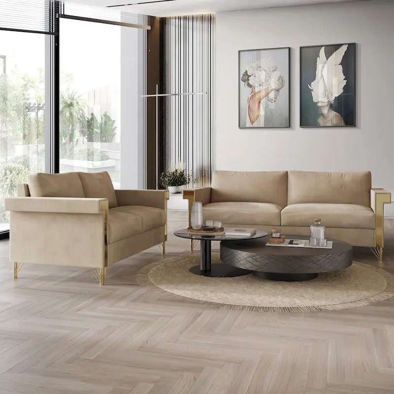 Glam Velvet Upholstered 2-Piece Living Room Set