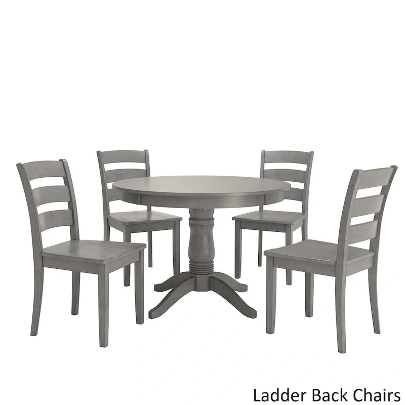 Wilmington II Round Pedestal Base Antique Grey 5-Piece Dining Set by