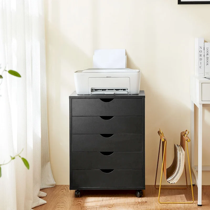 Wood Mobile 5-Drawer File Cabinet
