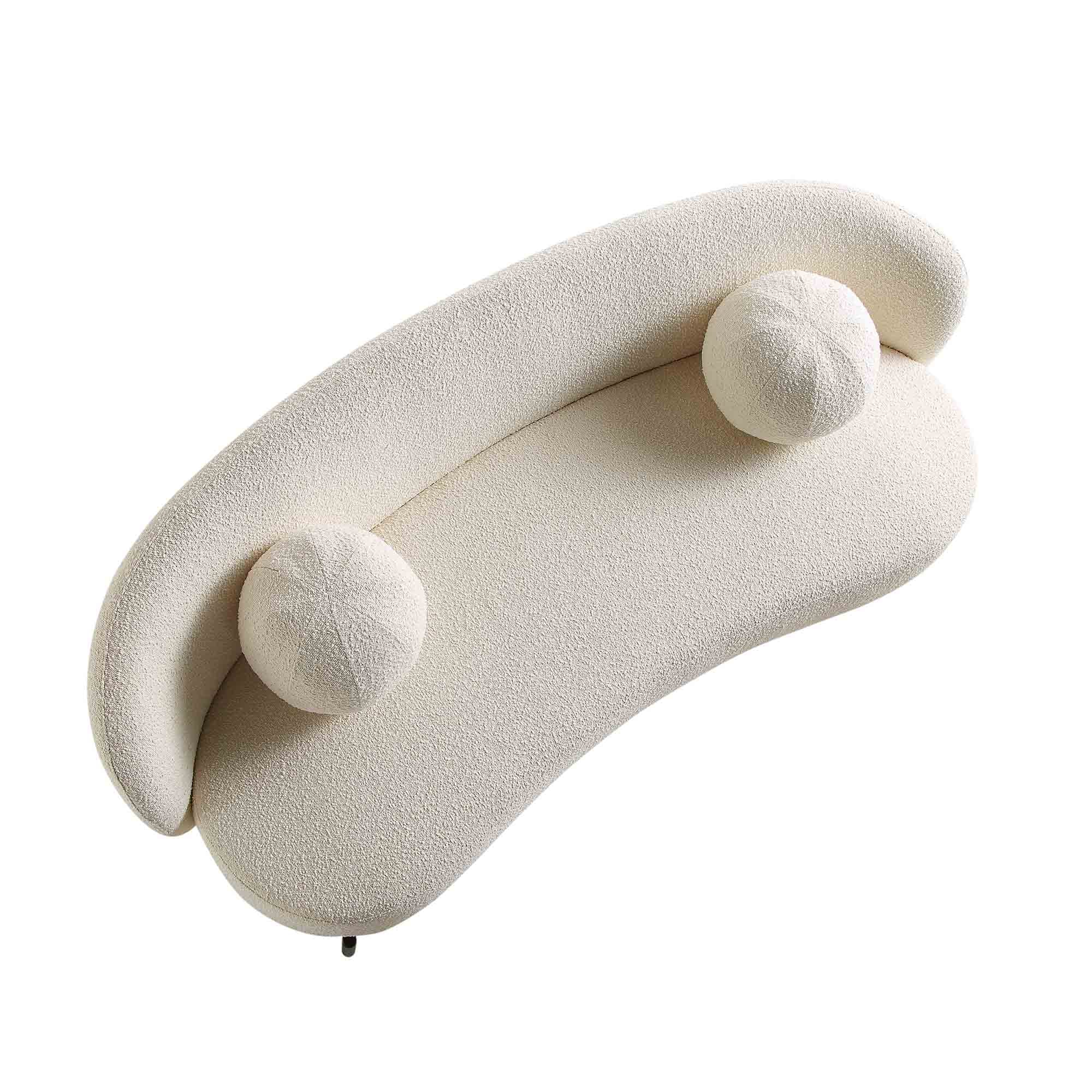 3-Seater Curved Sofa with Ball Cushions, Ecru Boucle