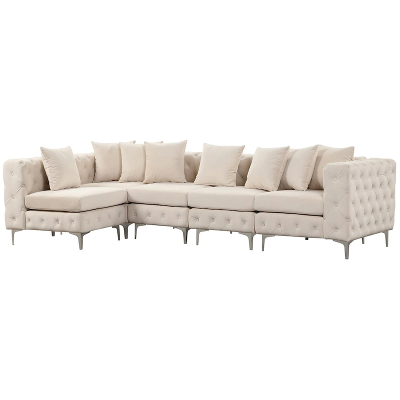 Large L-Shaped Modular Sofa, 5-Seat Velvet Sectional Couch