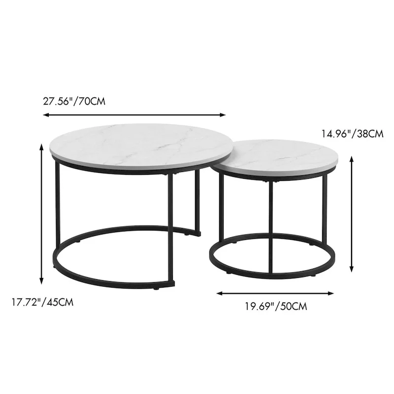 Nesting Coffee Table Set of 2, 27.6inch Round Coffee Table Wood Finish with Sturdy Metal Frame,End Table Side Tables
