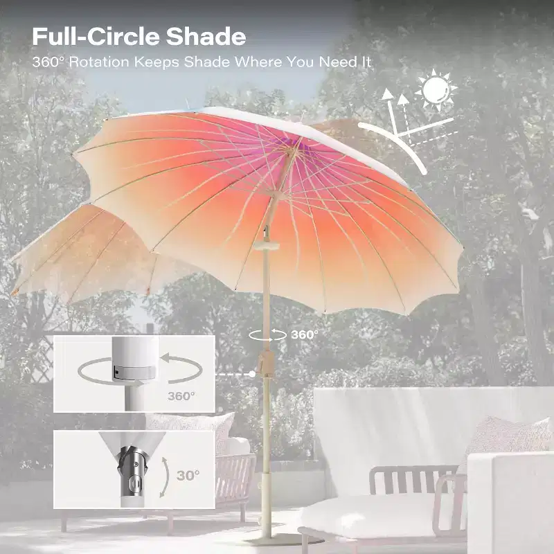 LAUSAINT HOME 9ft Pagoda Patio Umbrella with LED Lights and Base