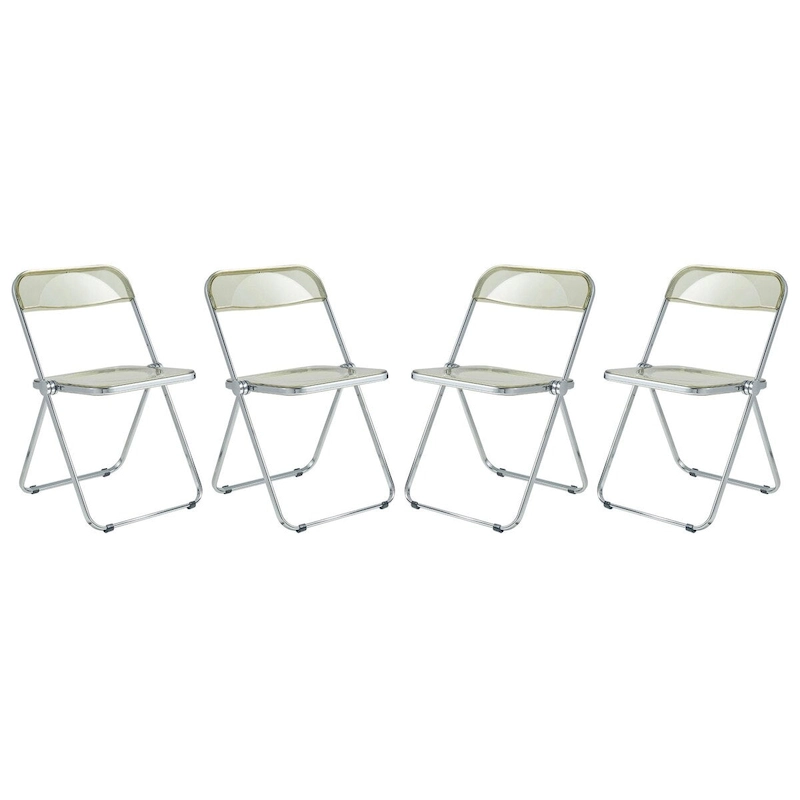 Acrylic Folding Dining Chair with Chrome Frame Set of 4 Lawrence Series by LeisureMod