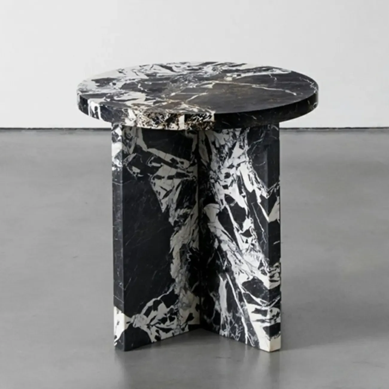 Unique Round Black Marble End Table for Living Room