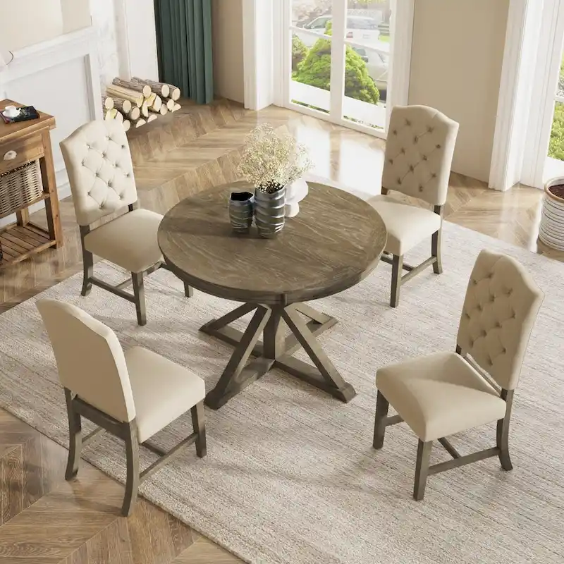 6-Piece Dining Table Set with Extendable Table and 4 Chairs