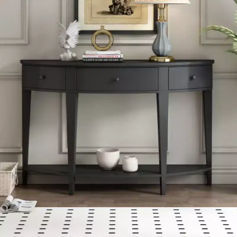 Modern Curved Console Table Sofa Table with 3 drawers and 1 Shelf for Hallway, Entryway, Living Room
