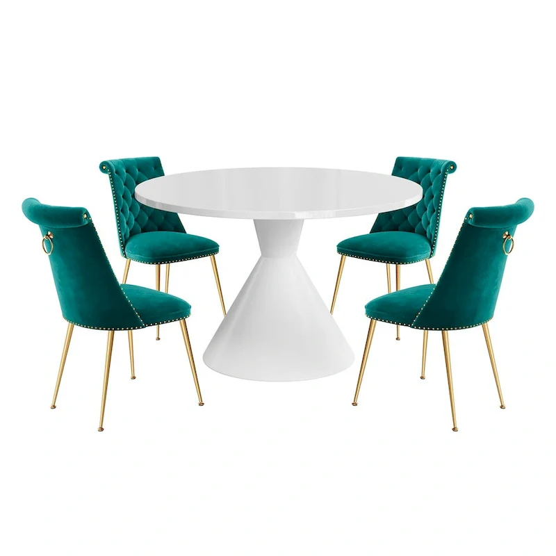 48  Light Luxury White High Gloss Large Countertop Dining Table with Velvet Dining Chair Set