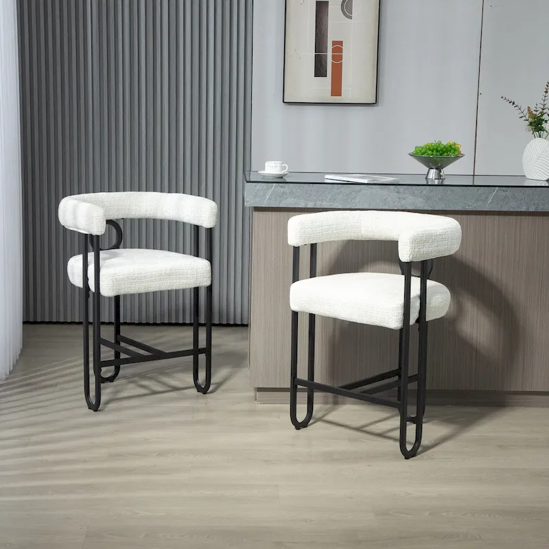 Chenille/Leather Upholstered Contemporary Designed Bar Stools With Footrestset of 2
