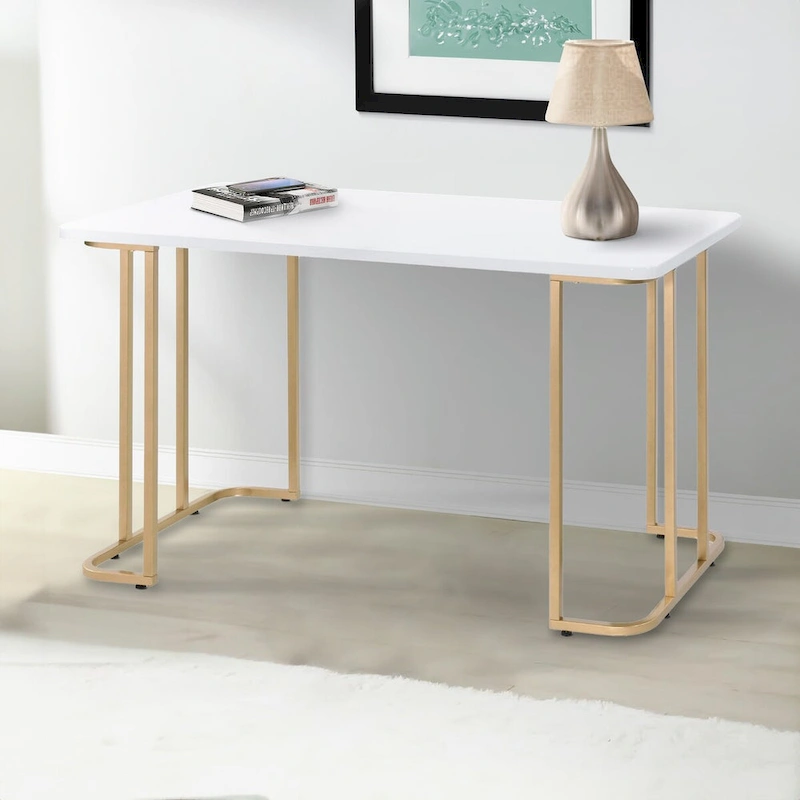Writing Desk with Metal Curved Sled Base and Floor Protectors, White