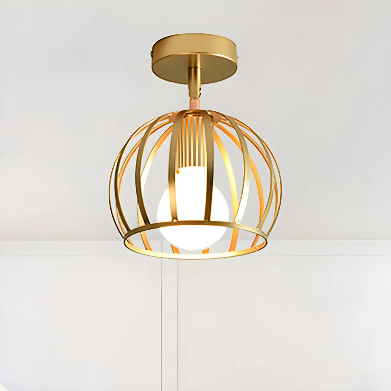 Industrial Brass Dome Semi Flush Metal Ceiling Light
