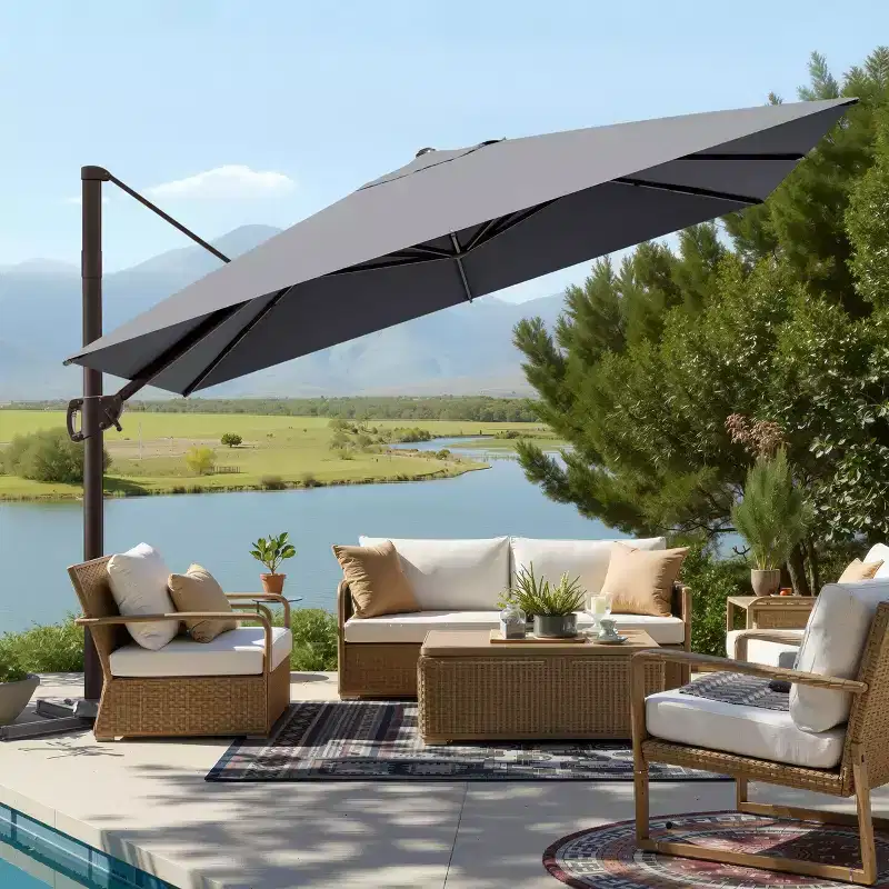 Crestlive Products 9x11FT Cantilever Patio Offset Umbrella 1-Tier Top No Base