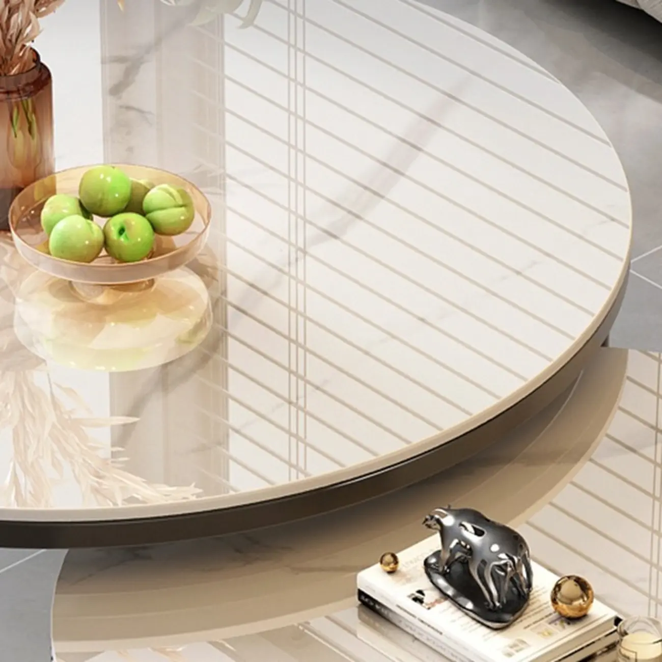 Modern White Round Nesting Coffee Table Set with Steel Base