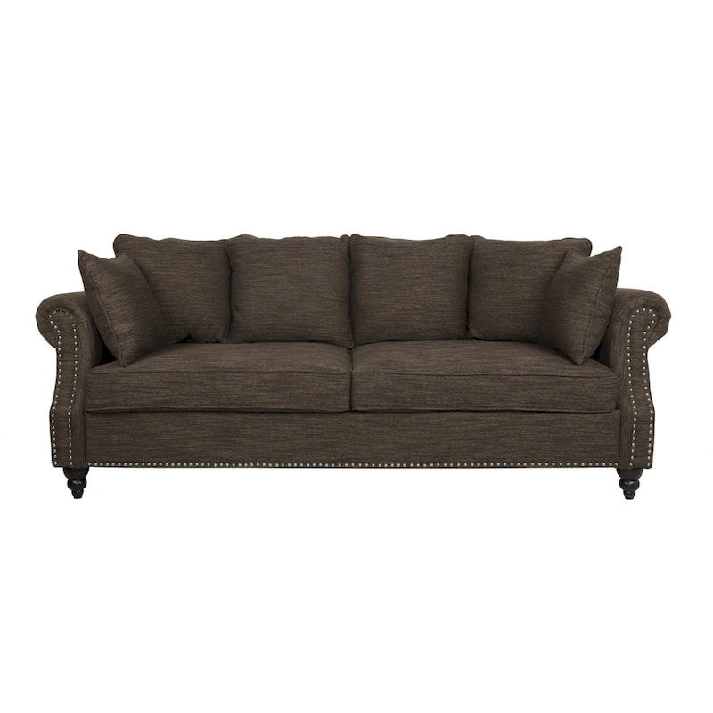 Manbow Fabric Pillowback 3 Seater Sofa with Nailhead Trim by Christopher Knight Home
