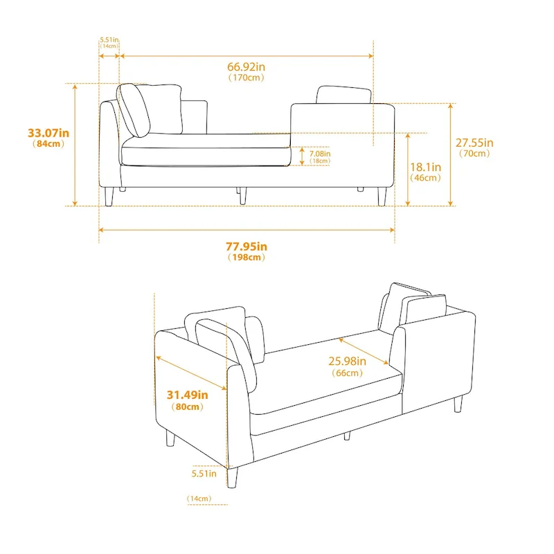 Wide Modern Double-Sided Upholstered Chaise Lounge
