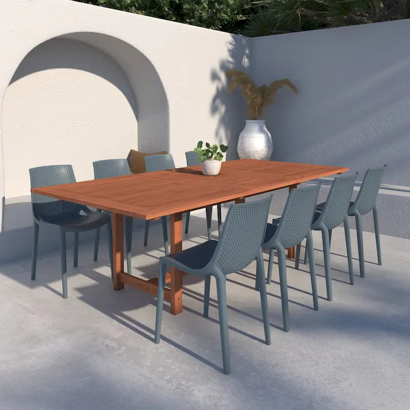 Amazonia Naples 9pc FSC Certified Wood Outdoor Patio Dining Set