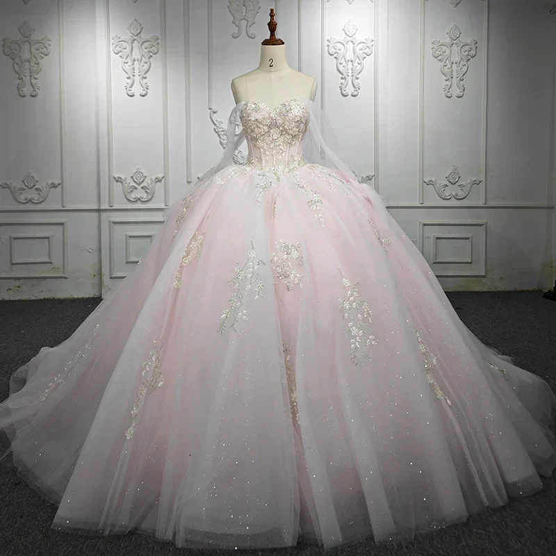 Blush Ball Gown Tulle Strapless Sleeveless Quinceanera Dresses