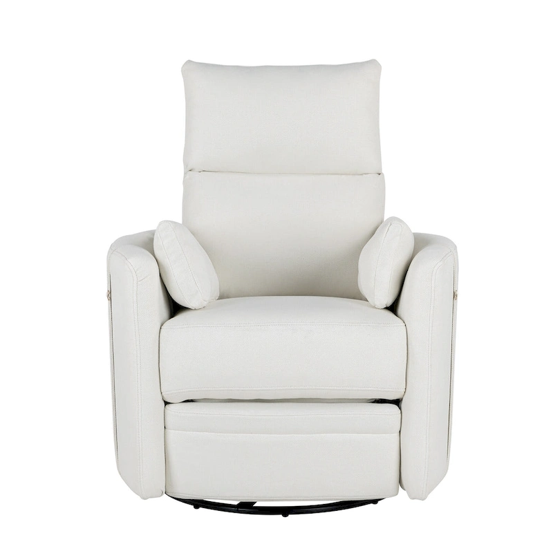 Beige Upholstered Swivel Rocker Recliner with Manual Recline, 360 Swivel, and Two Removable Cushions