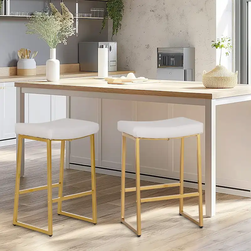 2-Piece Saddle Design PU Leather Bar Stool with Sturdy Metal Frame