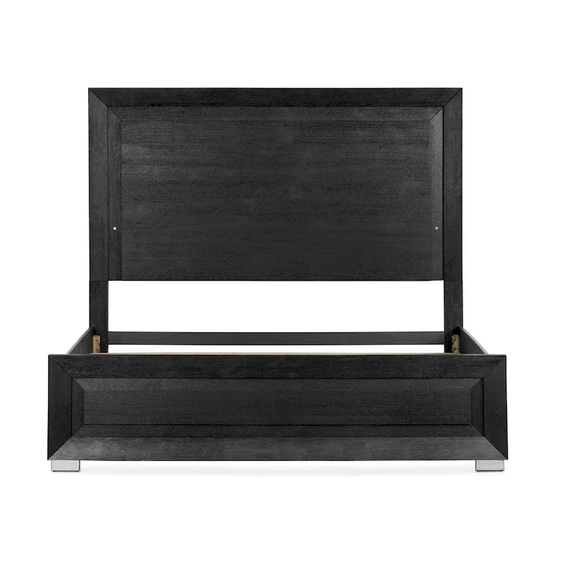 Modern Black Solid Wood Panel Bed with LED Light Headboard