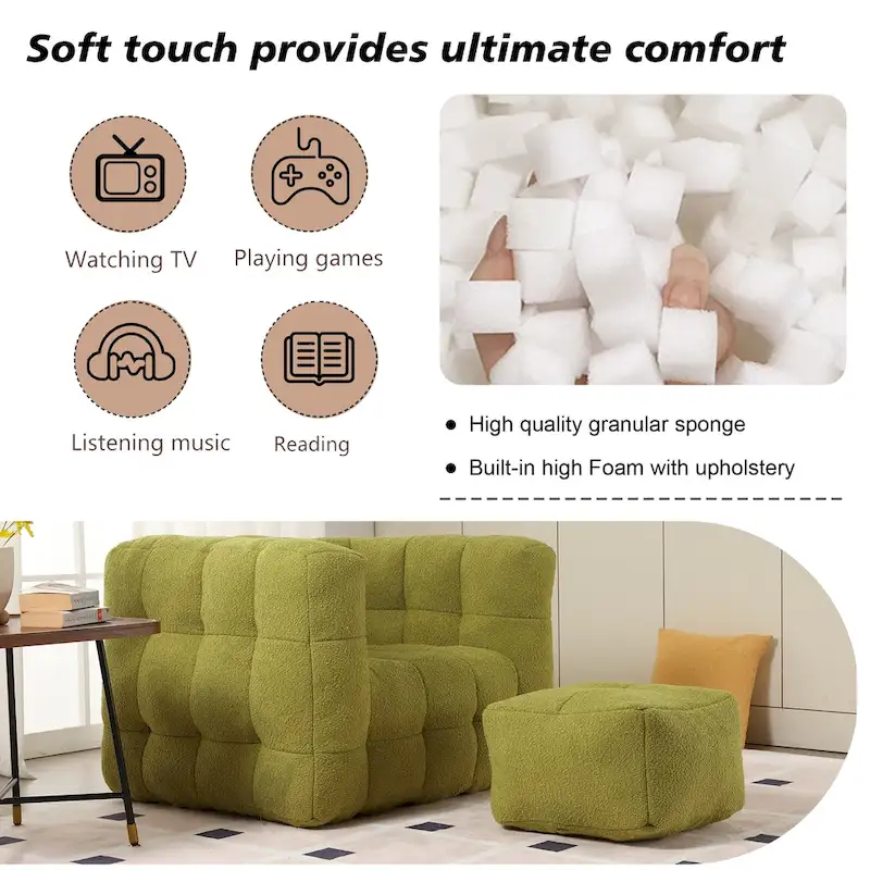 HOMEFUN Boucle Upholstered Tufted Modern Single Side Sofa Chair with Ottoman