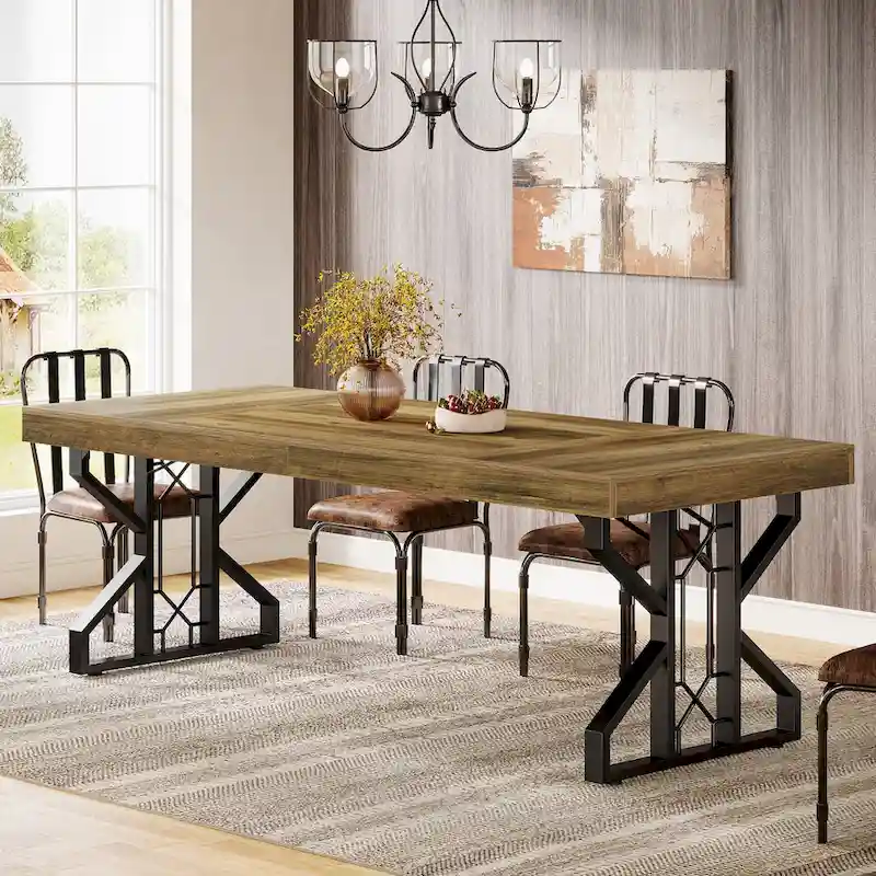 Black Brown Rectangle Dining Table, Modern Style, Seats 6