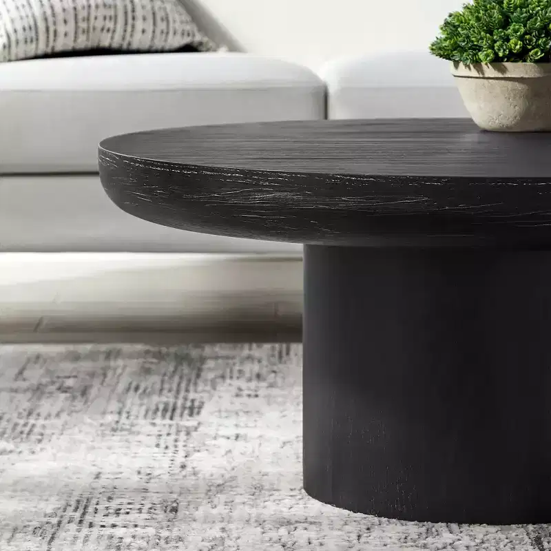 Round Coffee Table Wood Sofa Side Table Center Table with Cylindrical Leg, Black/Dark Brown-ModernLuxe