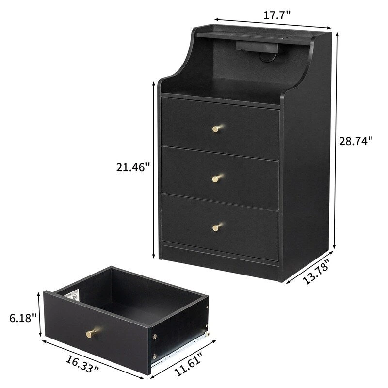 3 Drawer Nightstand with USB