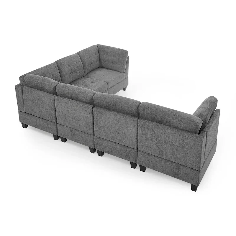Grey Chenille Modular Sectional Sofa, 6-Seat L-Shape, Reversible