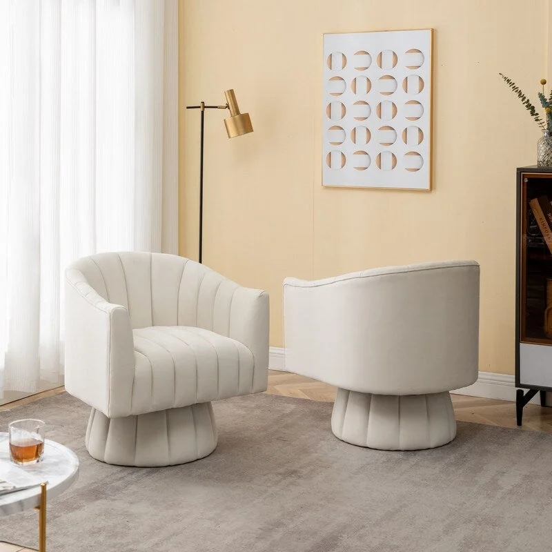 SEYNAR Modern Glam Velvet Upholstered Round 360 Degree Swivel Accent Barrel Chair Set of 2