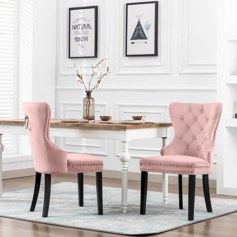 Grandview Tufted Upholstered Dining Chair (Set of 2) with Nailhead Trim and Ring Pull