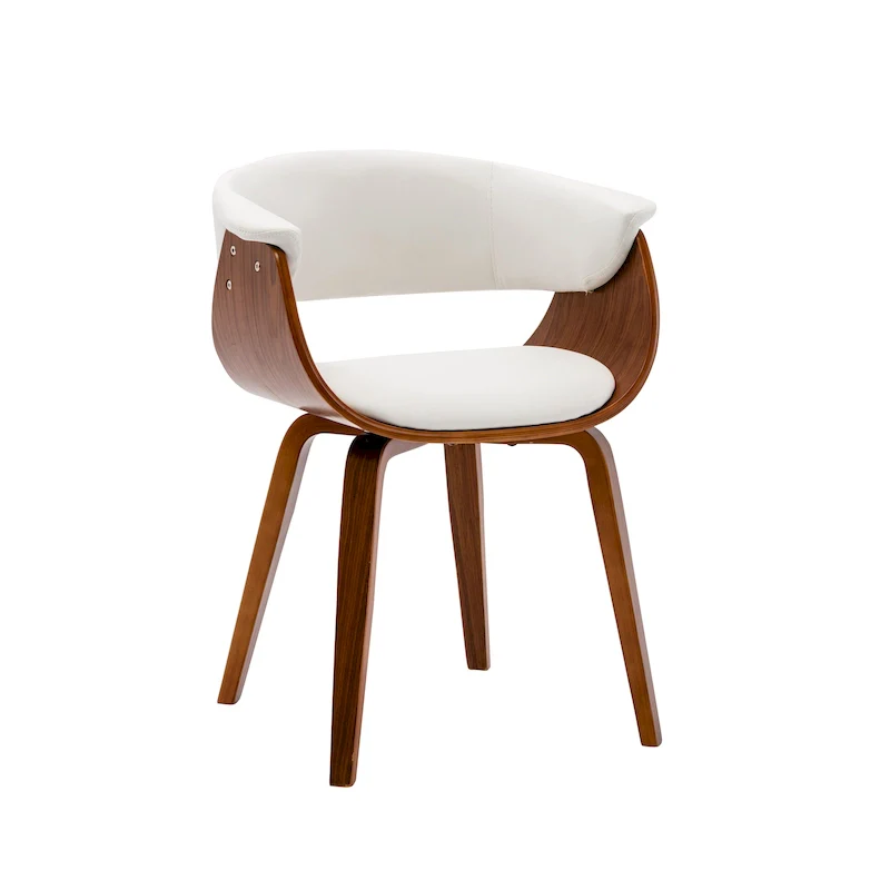 White/Brown/Black Mid-Century Dining Chair, PU Leather, Walnut Legs, Single