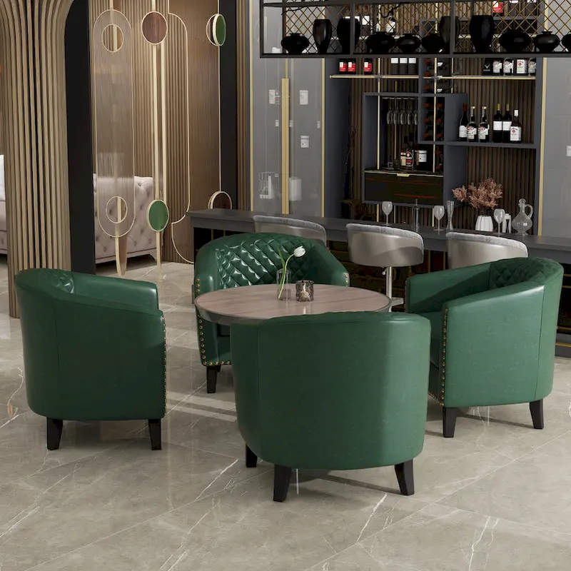 Modern Faux Leather Barrel Accent Chair with Wood Legs