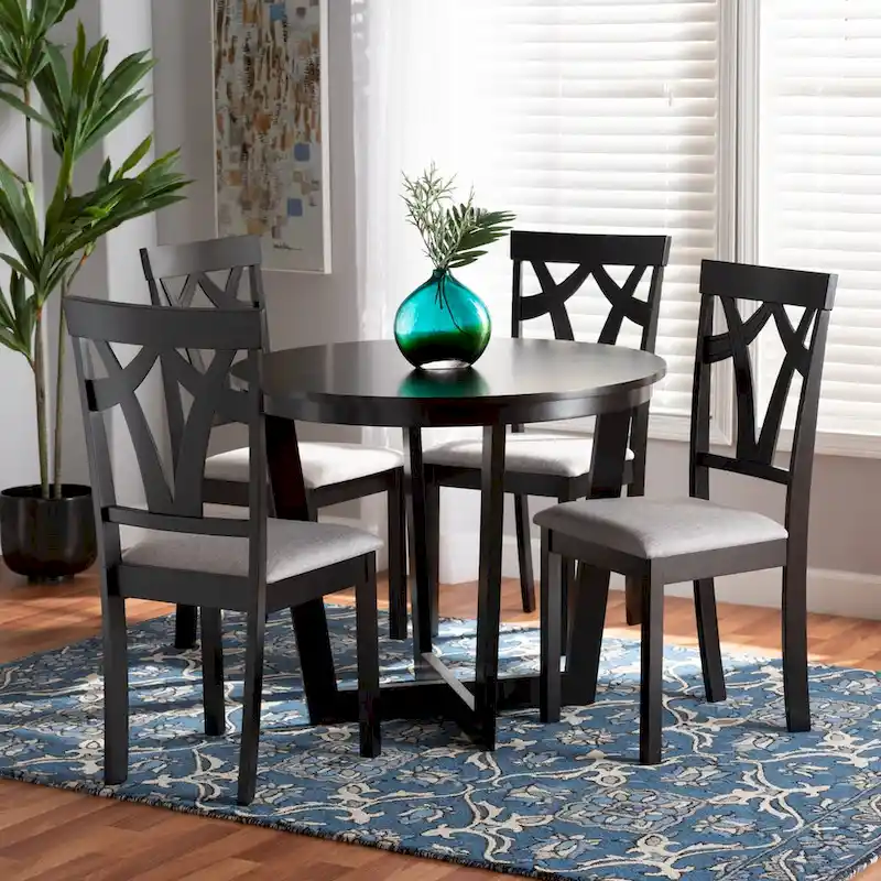 Telma Modern and Contemporary 5-Piece Wood Dining Set-Grey/Dark Brown