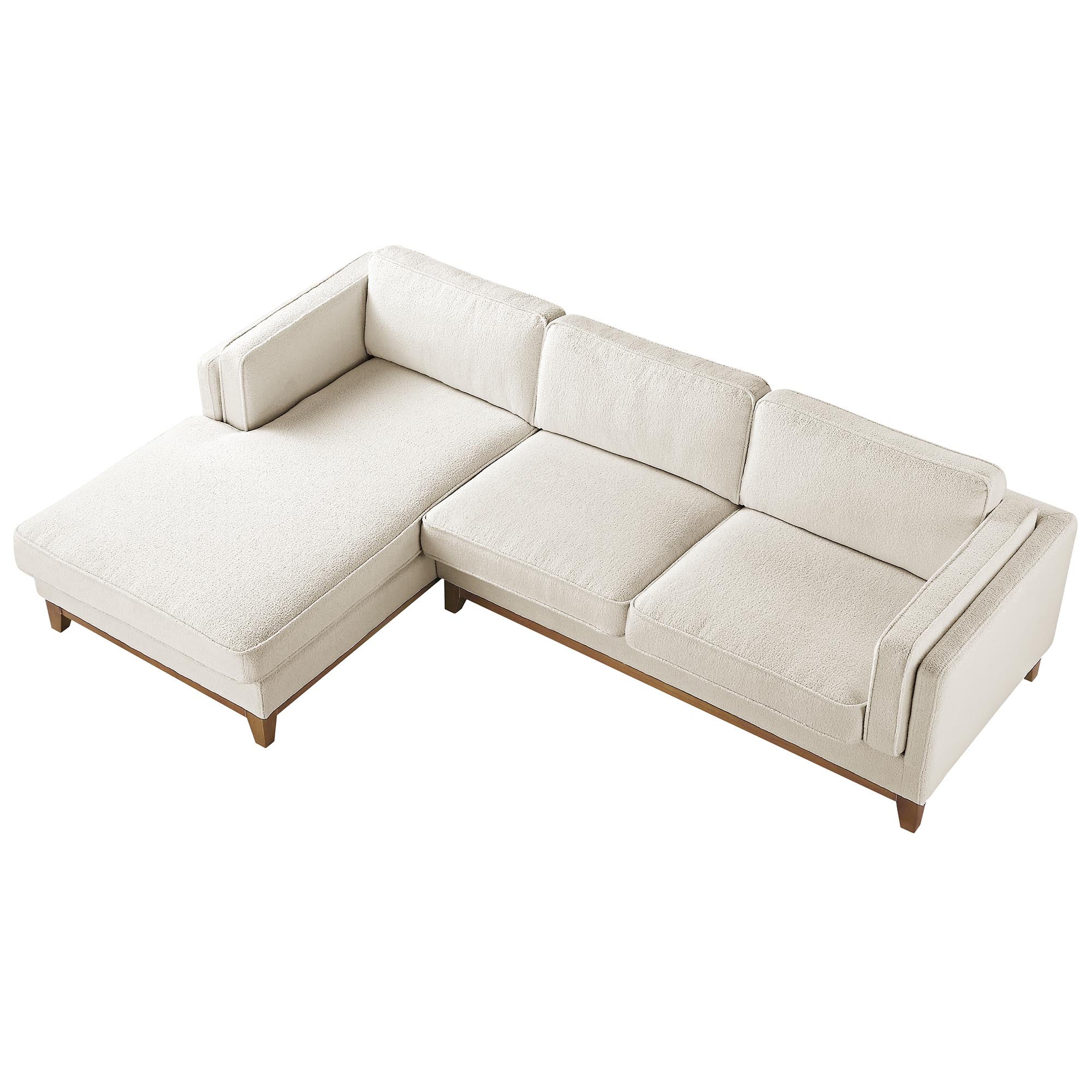 Beige Boucle Fabric Sofa, Grande Chaise Sofa Left Hand Facing