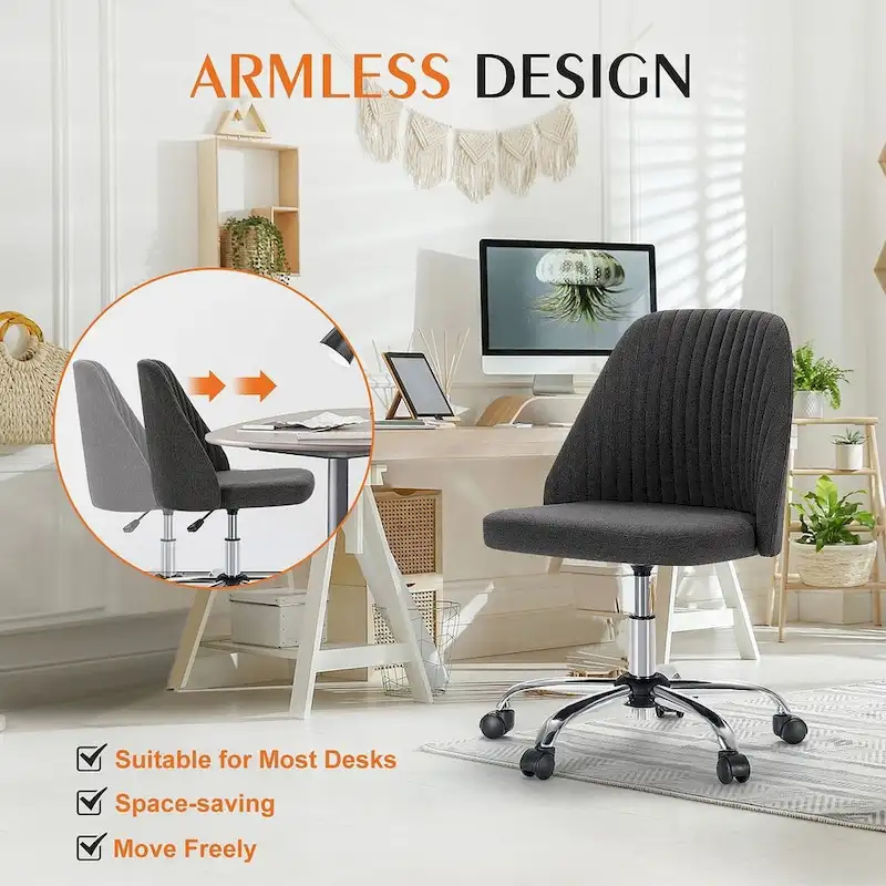 Office Chair with Wheels, Adjustable Height Fabric Upholstered Computer Desk Chair Swivel