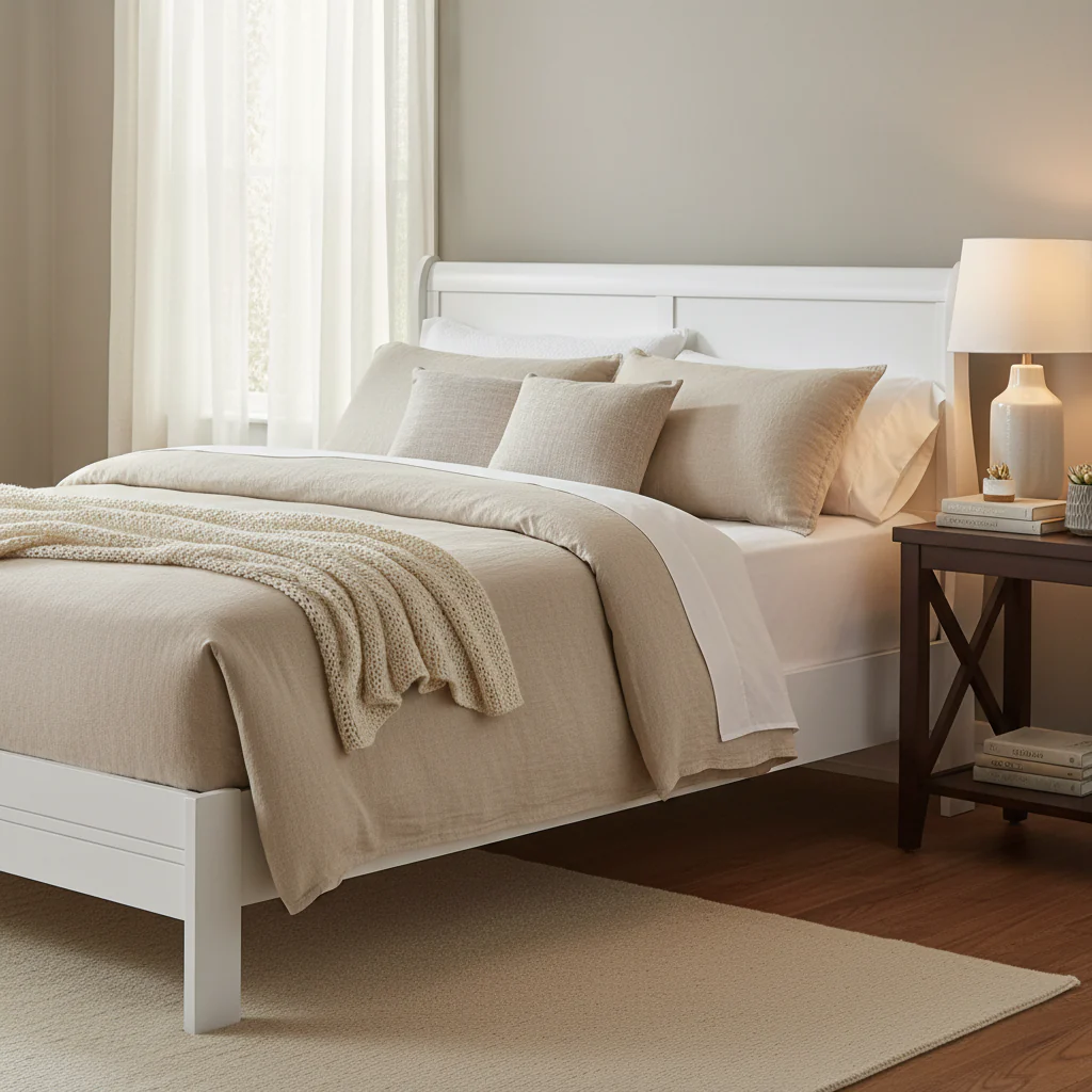 Eastern King Bed Sleigh Panel Design Solid Wood Veneer Transitional White Rectangular Legs